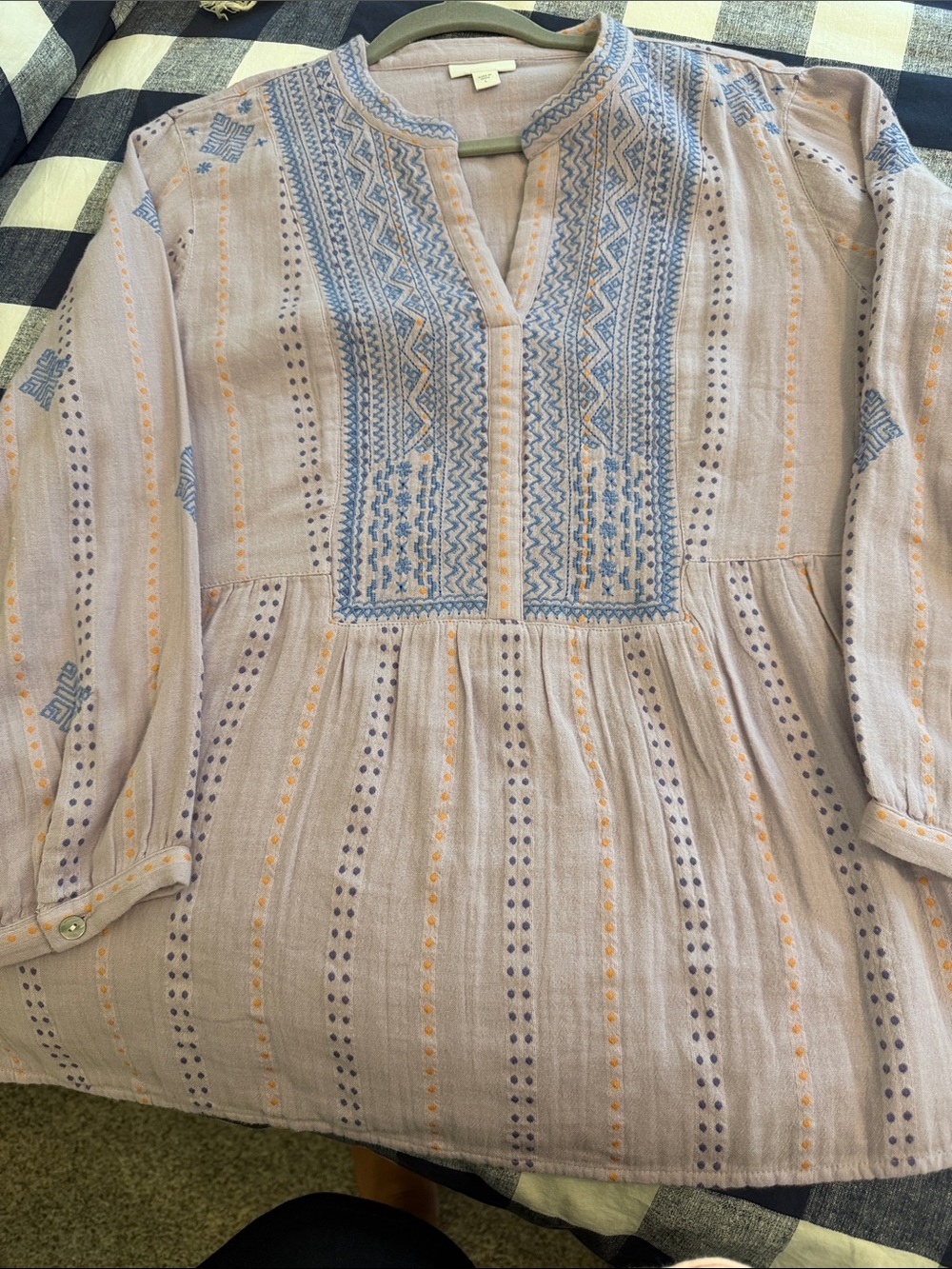 J. Jill Lavender Tunic with Blue and Orange Embroidery